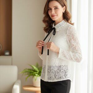 Women's Blouses Tops Designer English Laundry White Lace Button Down Blouse Med